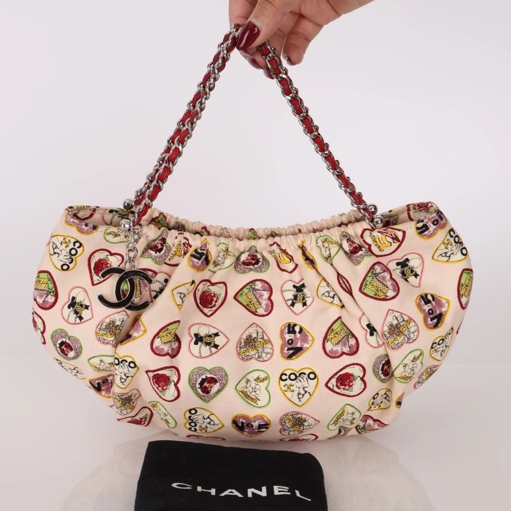 Chanel Heart Print Women's Bag - Cream and Red